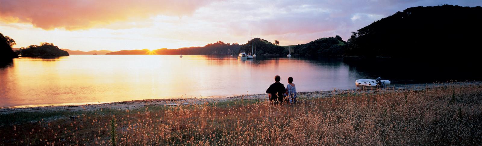 Sunset over Northlands tranquil Bay of Islands