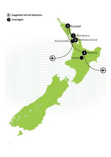 Tour Map: 10 Day New Zealand North Island Winter Honeymoon Map